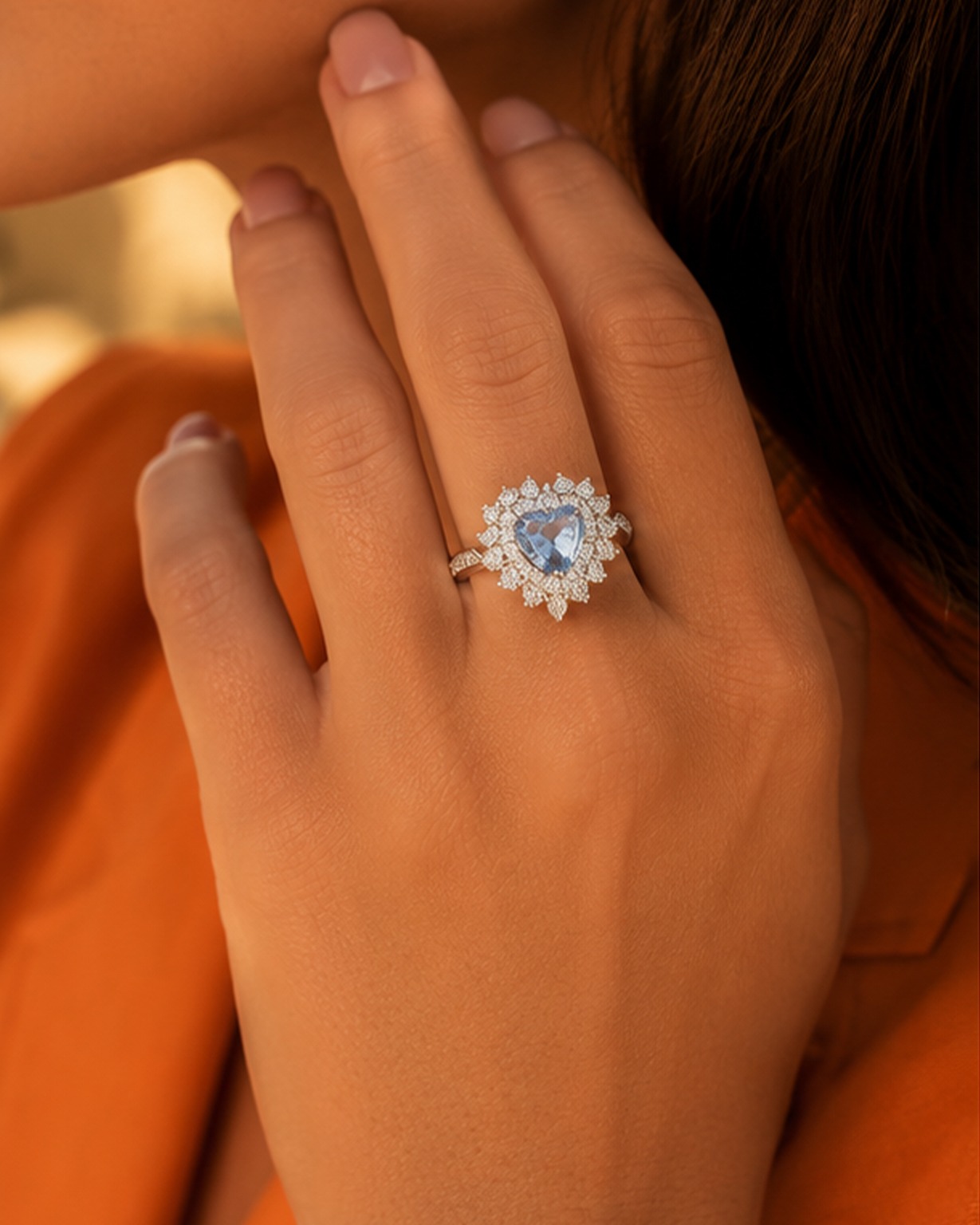 A simple silver ring set with white zircon and aquamarine stones. - Image 2