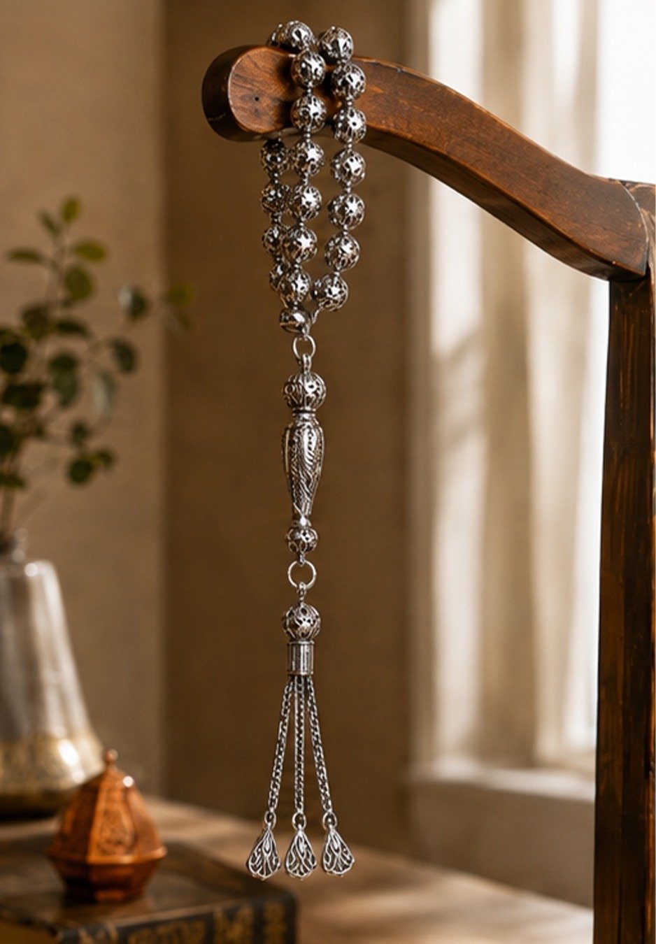Tasbih Italian 925 sterling silver rosary inlaid with turquoise zircon stones - Image 2